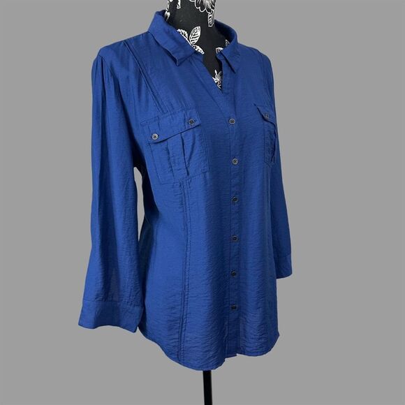 Roz & Ali Women’s Long Sleeve Button-Up Blouse - Dark Blue - Women’s XL - Picture 2 of 6